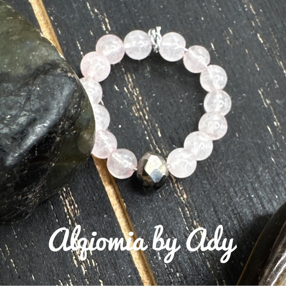 Pink Quartz beaded handmade boho ring multi stones charms - Picture 1 of 6